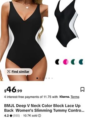 BMJL Viral TikTok Swimsuit Black White Slimming Lace Up M